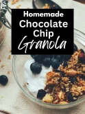 homemade chocolate chip granola, chocolate chip granola recipe, healthy granola recipe, chocolate granola recipe, granola, muesli, hazelnut granola, chocolate chip granola, dried fruit breakfast