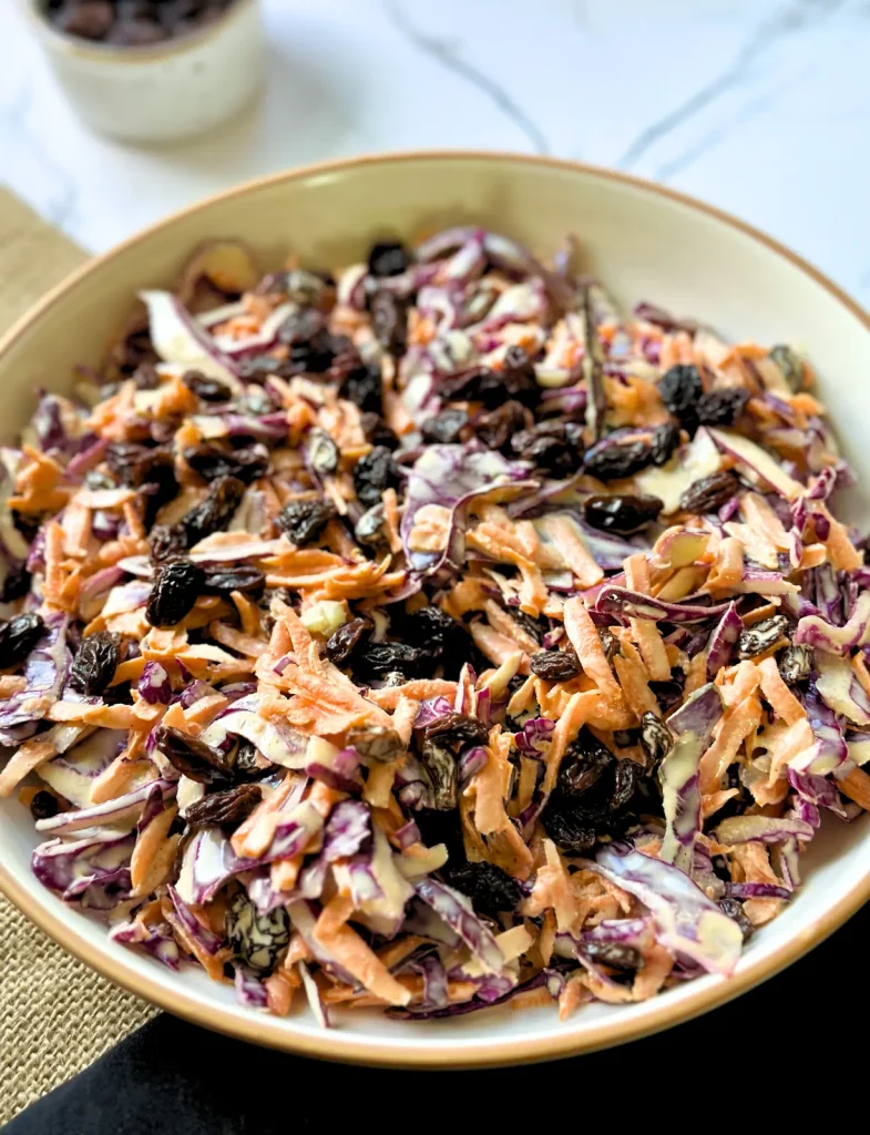 purple cabbage coleslaw up close