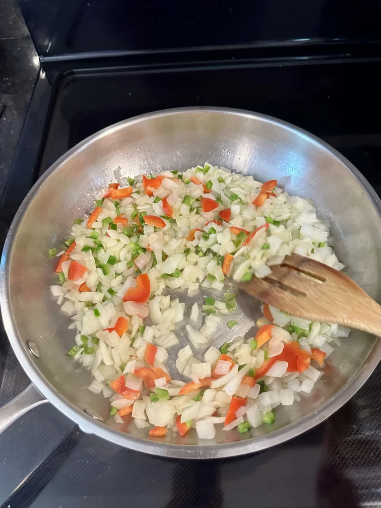 sauteing onion and pepper
